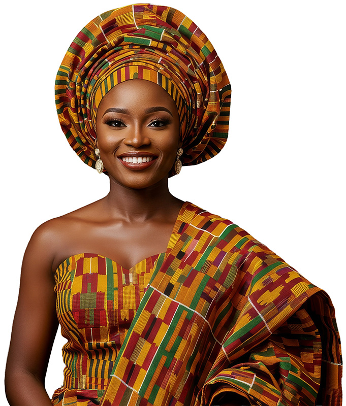 Traditional african attire portrait vibrant kente headwrap and dress